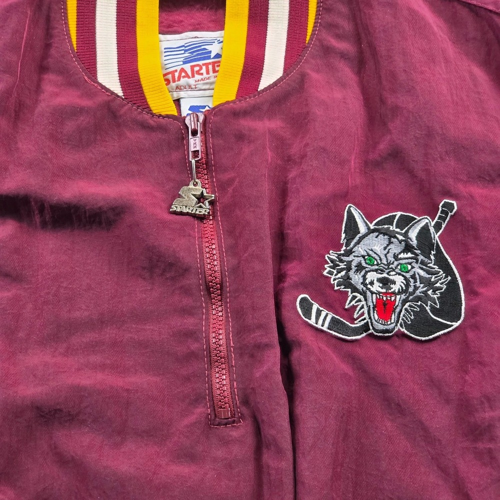 Vintage Starter Chicago Wolves AHL Hockey Jacket Maroon Fitted Wind Mens Large - Picture 2 of 9